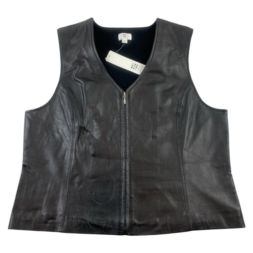 Apt. 9 Women’s Black Lambskin Leather Full Zip‎ Vest Sz XL